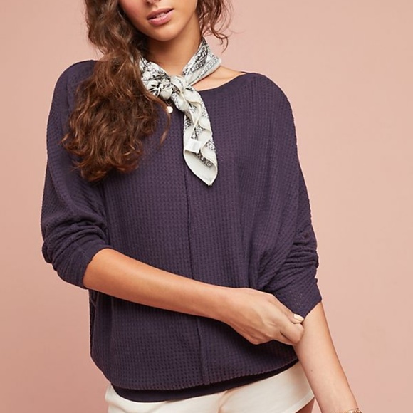 Anthropologie Tops - Dark Purple Anthropologie Waffle Boxy Tee